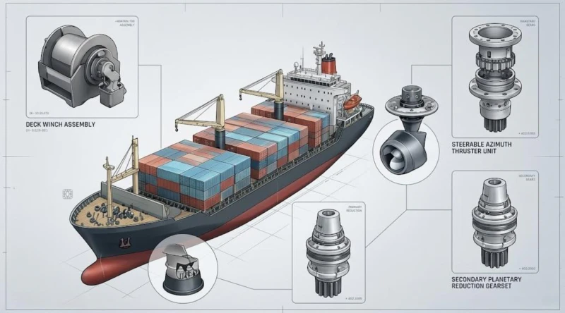 Inline planetary gearbox application scenarios — coaxial planetary reducers installed in irrigation, dredging, TMR feed mixer, and industrial conveyor drive applications