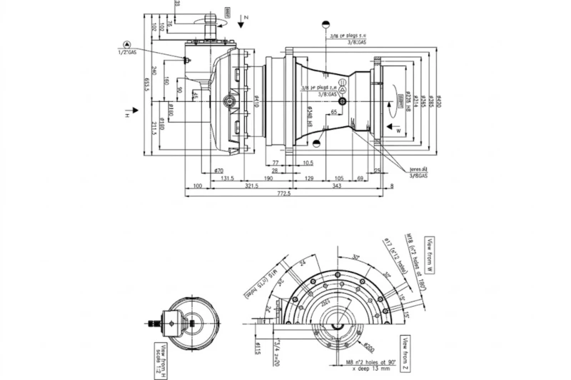 Vertical feed mixer planetary gearbox structure — bevel input stage and planetary gear set for 90-degree PTO to vertical auger drive